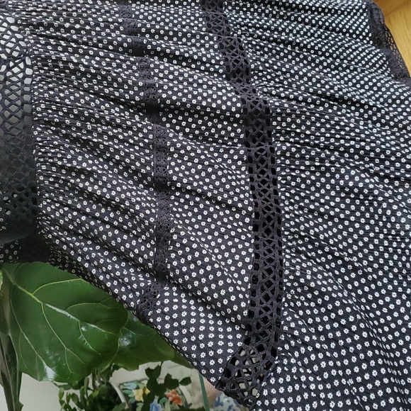 Free People Retro Kitty Crochet Trim Black White Floral Boho Dress Size Small - Picture 12 of 17